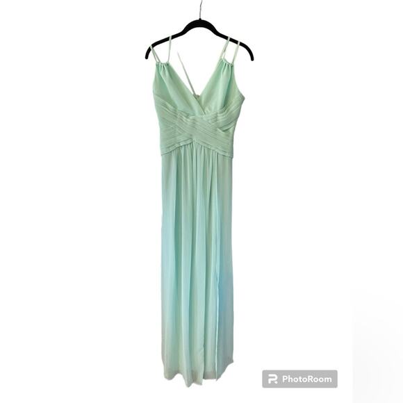 Davids Bridal Dress Womens Size 4 Mint Green Maxi Flowy Bridesmaid Fairy Party - Picture 1 of 14